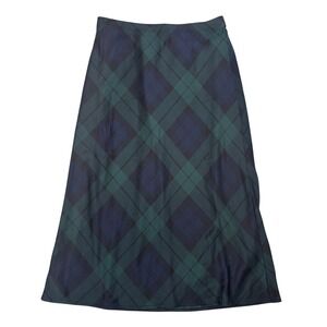 J.Crew Women's XS Black Watch Plaid Midi Skirt Green Navy Blue Tartan A-Line